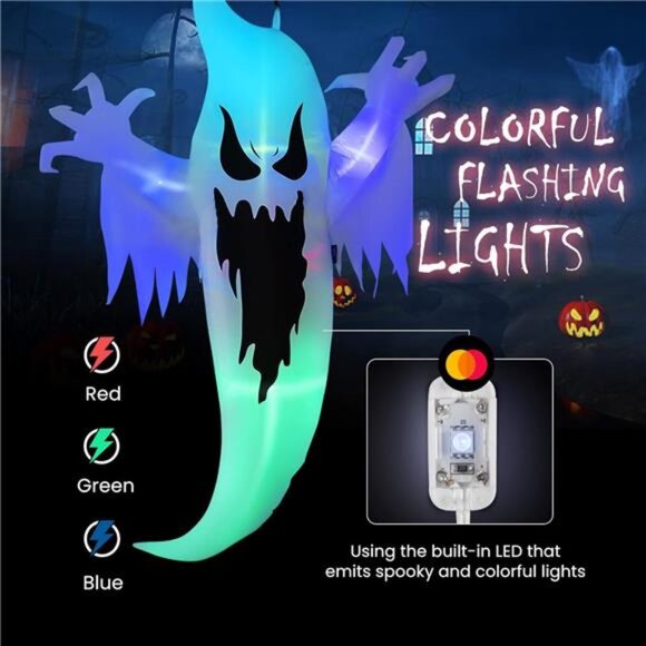 5FT Color Changing Halloween Inflatable Yard Decor - Hanging Ghost - Picture 4 of 7